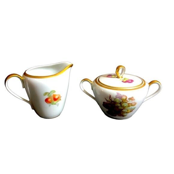 Jaegar & Co Vintage PMR E & R Golden Crown Orchard Cream & Sugar Bowls.Barvaria